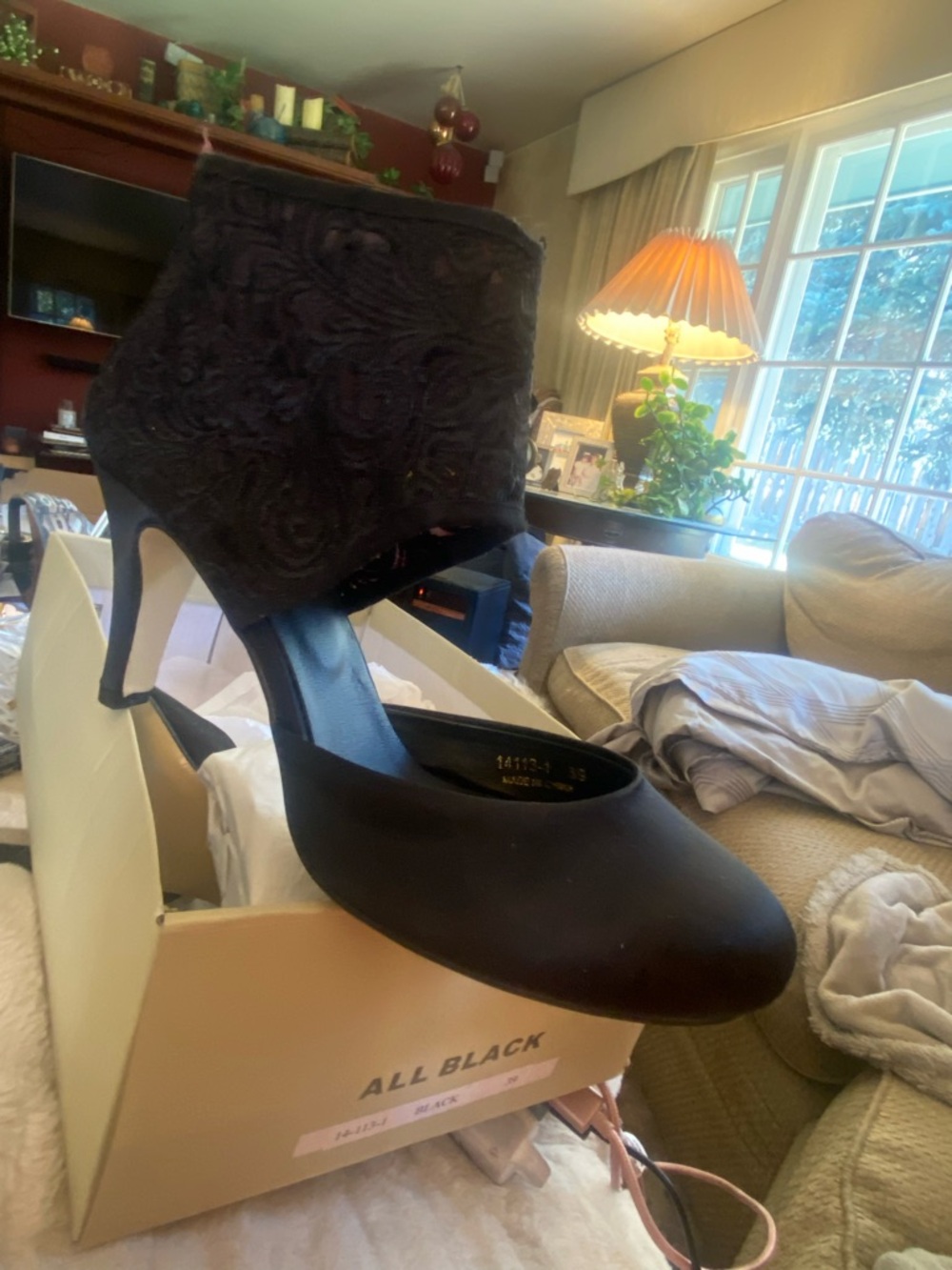 Black Women's Dress Pump with Embroidered Ankle Cuff by Black